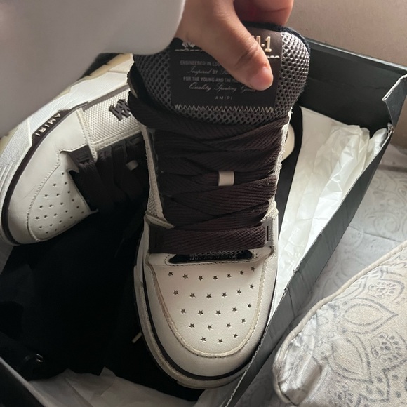 AMIRI White and Dark Brown Sneakers - Picture 1 of 6
